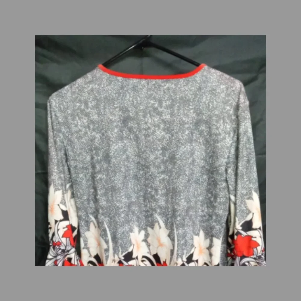 Women's Floral Red black & Gray /Flare Sleeve Bohemian Blouse. - Picture 3 of 6